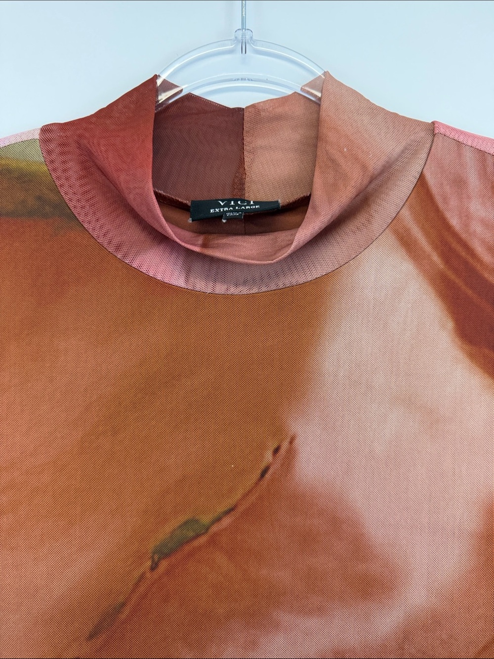 VICI Rust Abstract Watercolor Mesh Long Sleeve Bodycon Midi Dress XL - Picture 6 of 9
